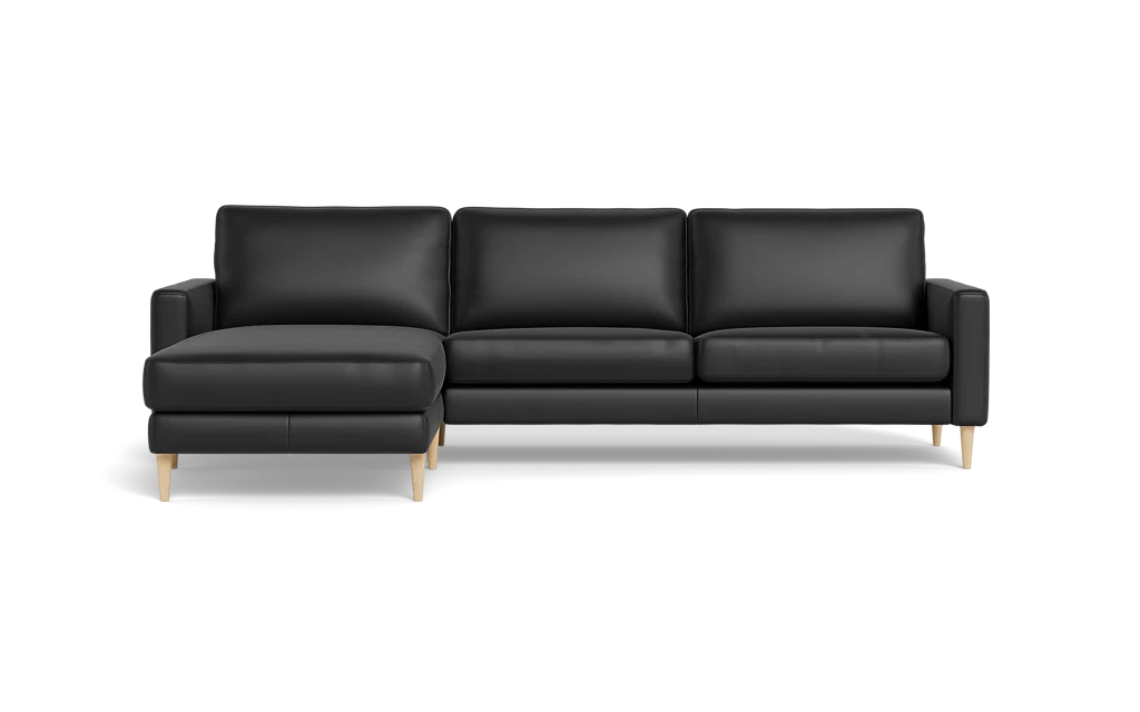 Symfoni sofa med chaiselong - Smalt armlæn - Anilux læder - Black - Venstrevendt