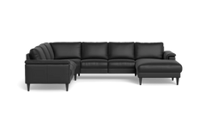 Stamford 2601 hjørnesofa med chaiselong - Semianilin/spalt læder - Black - Højrevendt