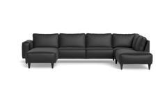 Solution 2701 sofa med chaiselong og open end - Semianilin/spalt læder - Black - Venstrevendt