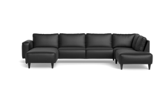 Solution 2701 sofa med chaiselong og open end - Anilux læder - Black - Venstrevendt