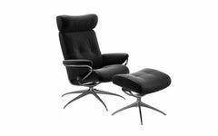 Stressless Berlin lænestol og fodskammel med nakkestøtte og Starbase stel