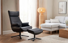 AfterWork lænestol og fodskammel med højderegulerbar nakkestøtte