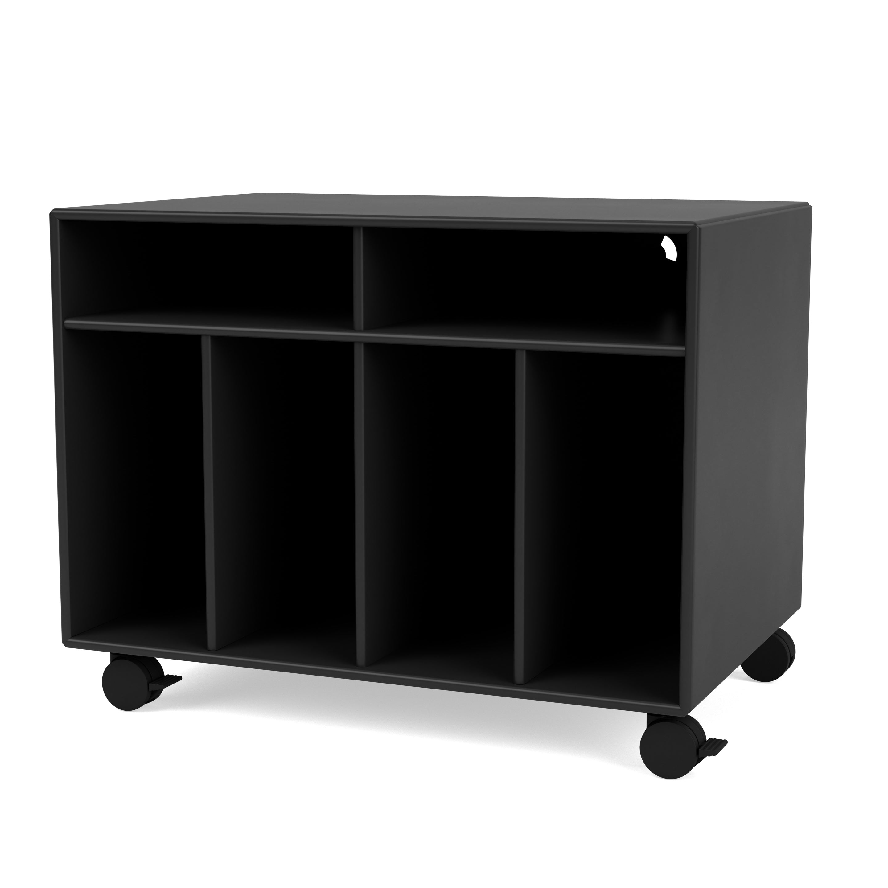 Montana SPIN I reol til vinyler i Black med hjul