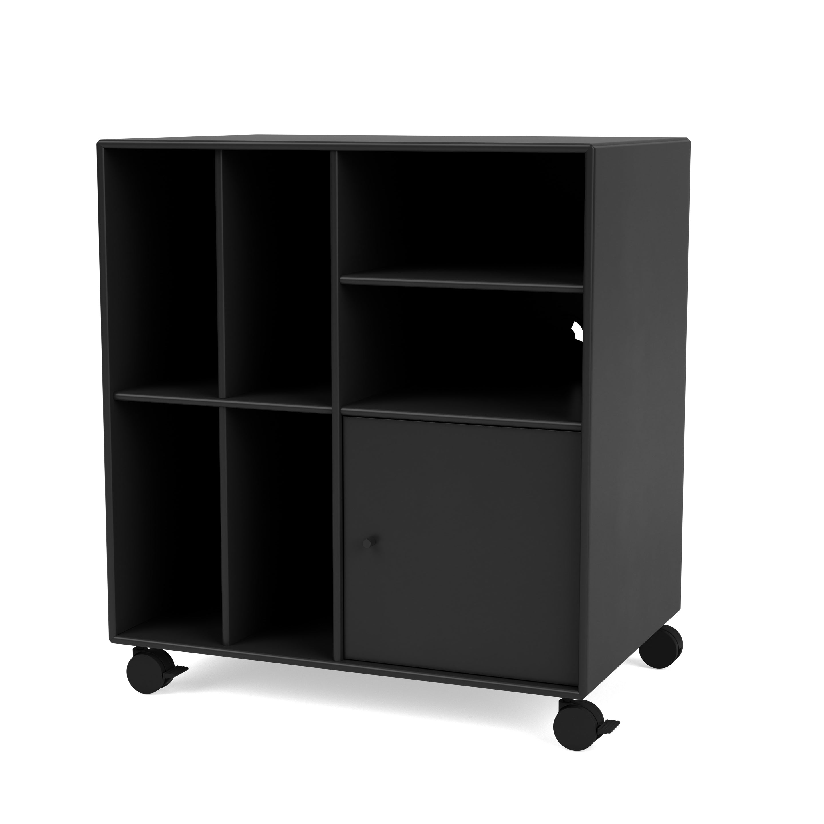 Montana SPIN II reol til vinyler i Black med hjul