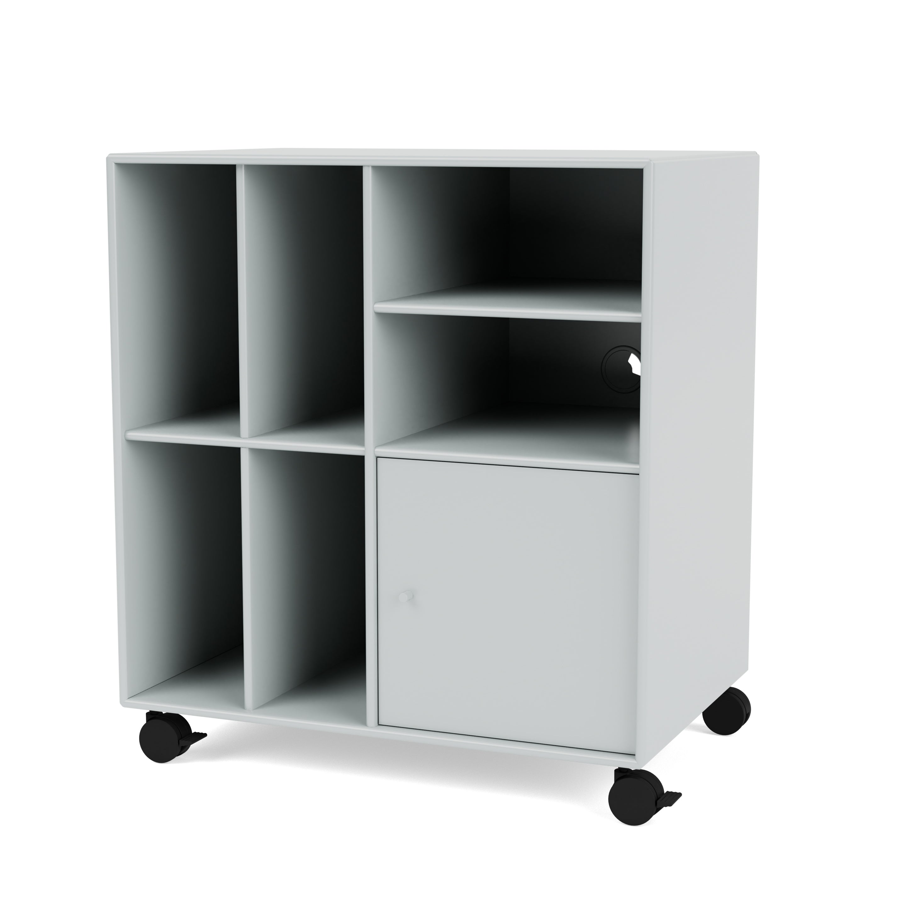 Montana SPIN II reol til vinyler i Oyster med hjul