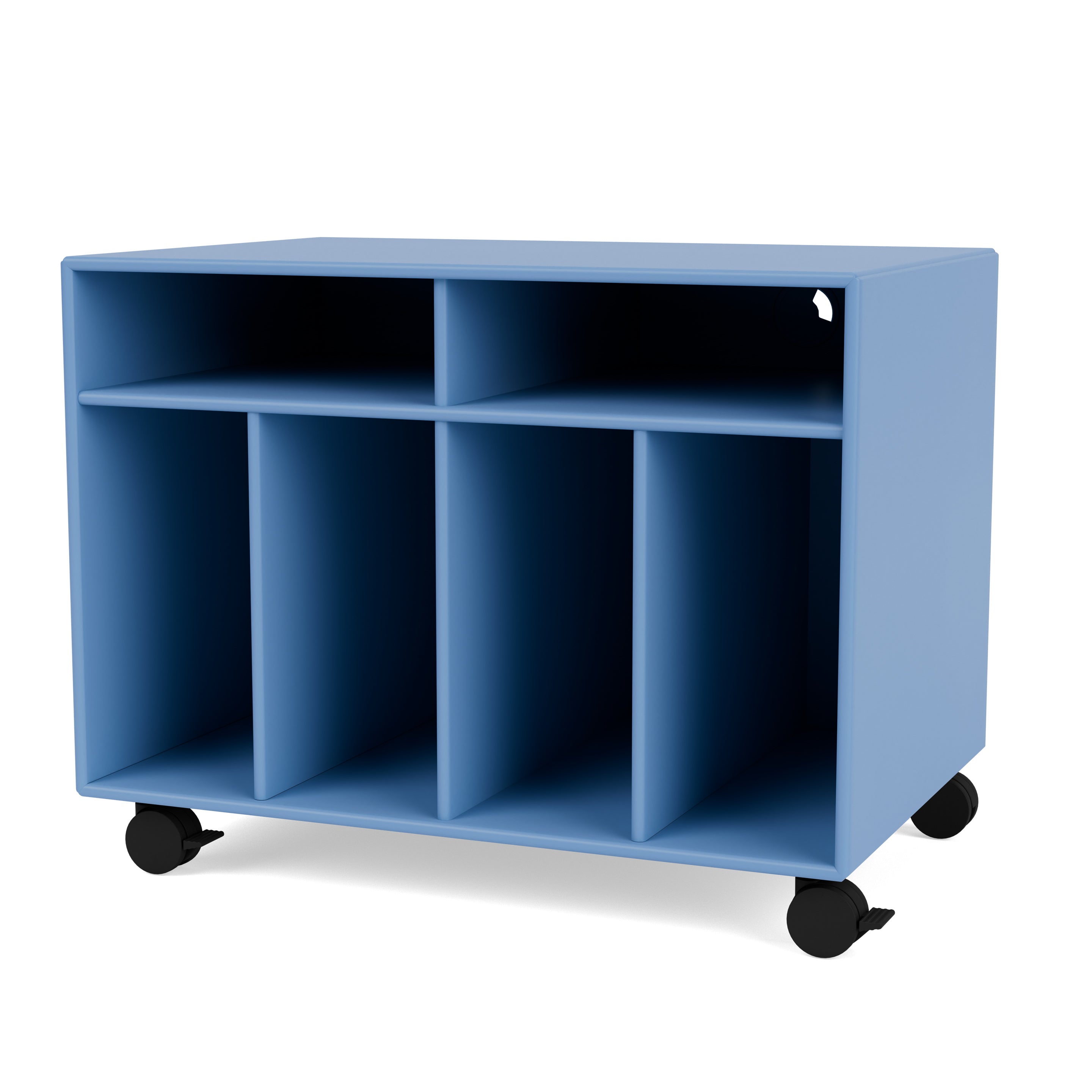 Montana SPIN I reol til vinyler i Azure med hjul