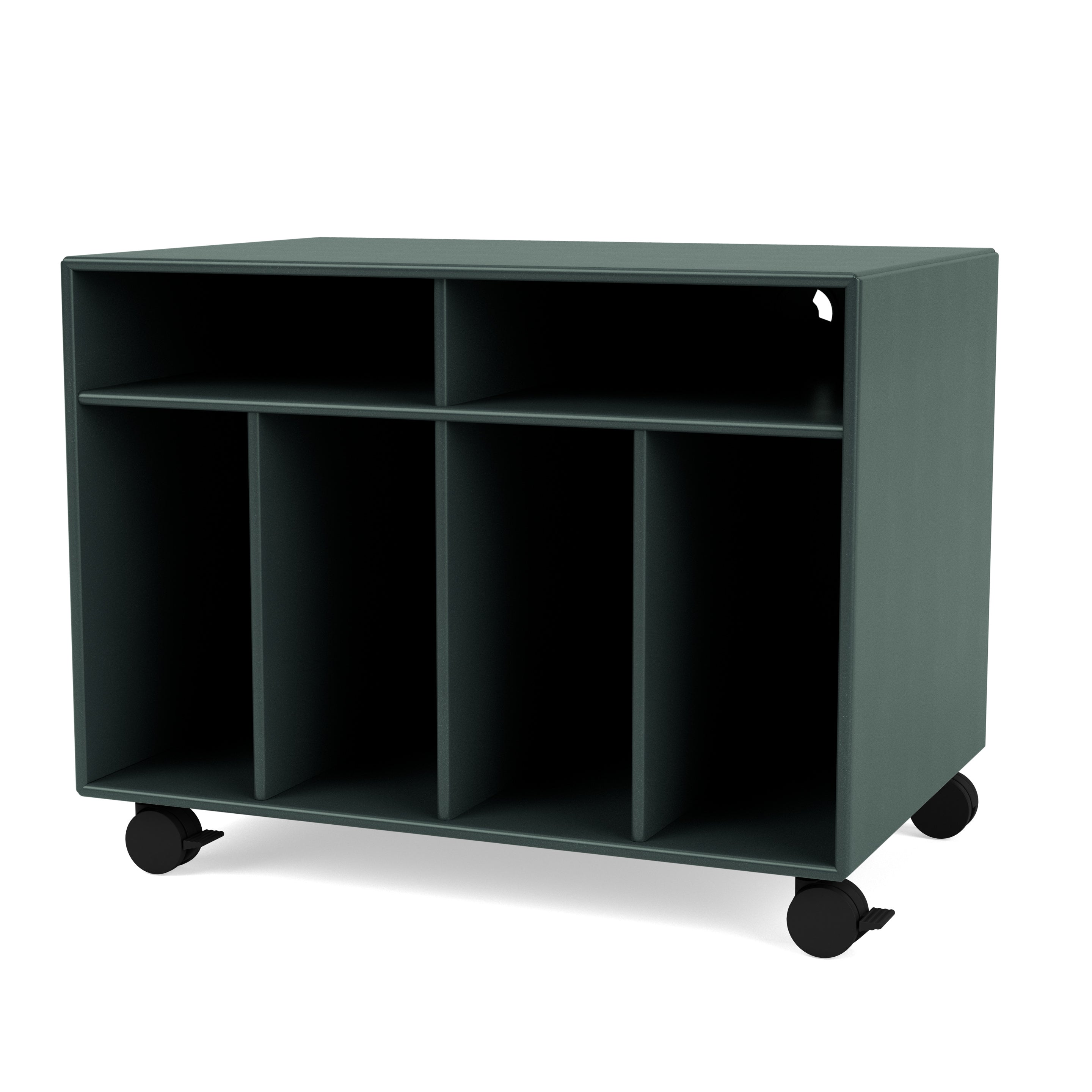 Montana SPIN I reol til vinyler i Black Jade med hjul