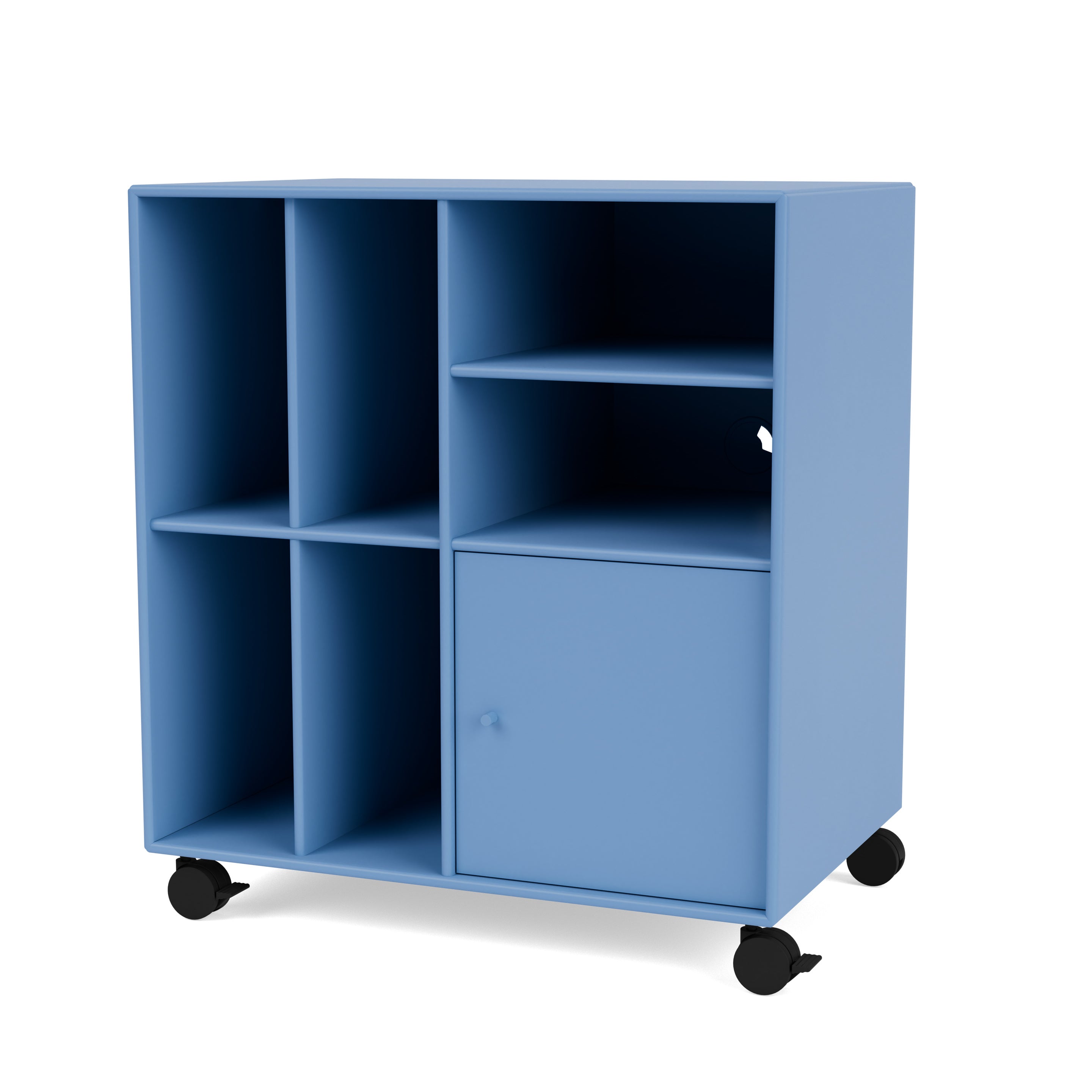 Montana SPIN II reol til vinyler i Azure med hjul
