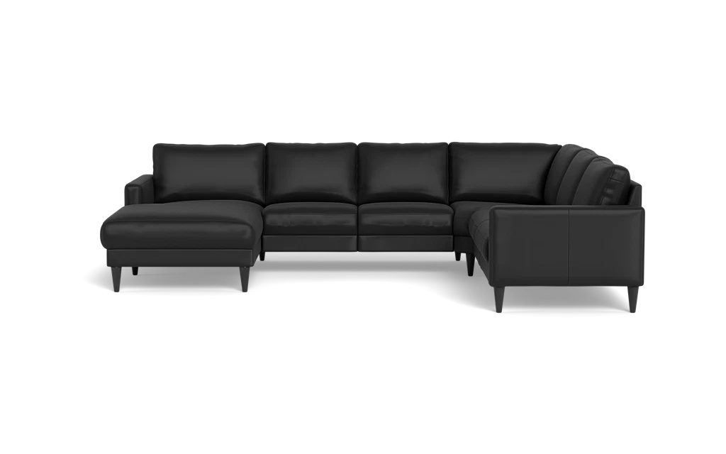 Stamford 2543 hjørnesofa med chaiselong - Madras/skai læder - Black - Venstrevendt