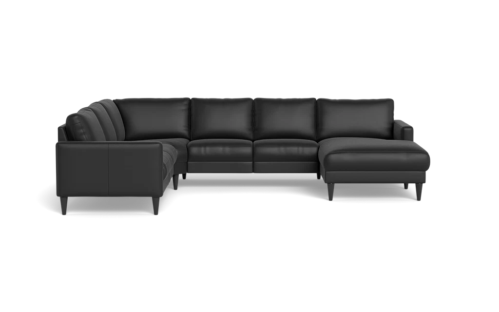 Stamford 2543 hjørnesofa med chaiselong - Semianilin/spalt læder - Black - Højrevendt