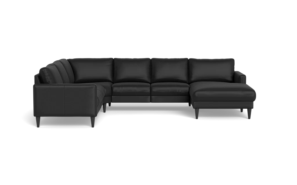 Stamford 2543 hjørnesofa med chaiselong - Madras/skai læder - Black - Højrevendt