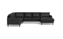 Stamford 2543 hjørnesofa med chaiselong - Madras/skai læder - Black - Højrevendt