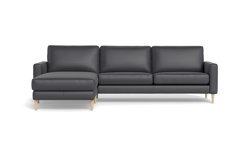 Symfoni sofa med chaiselong - Smalt armlæn - Semianilin/spalt læder - Anthracite - Venstrevendt