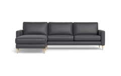 Symfoni sofa med chaiselong - Smalt armlæn - Semianilin/spalt læder - Anthracite - Venstrevendt