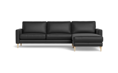 Symfoni sofa med chaiselong - Smalt armlæn - Semianilin/spalt læder - Black - Højrevendt
