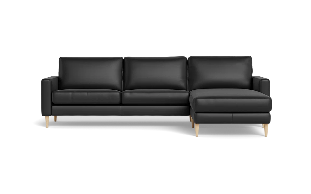 Symfoni sofa med chaiselong - Smalt armlæn - Anilux læder - Black - Højrevendt