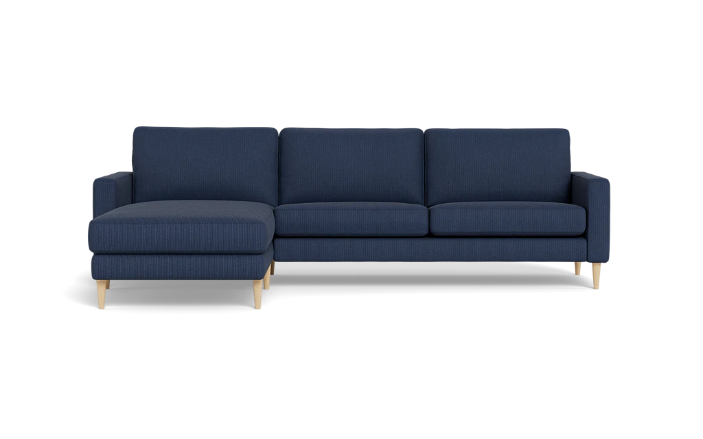 Symfoni sofa med chaiselong - Smalt armlæn - Rebel stof - Indigo - Venstrevendt