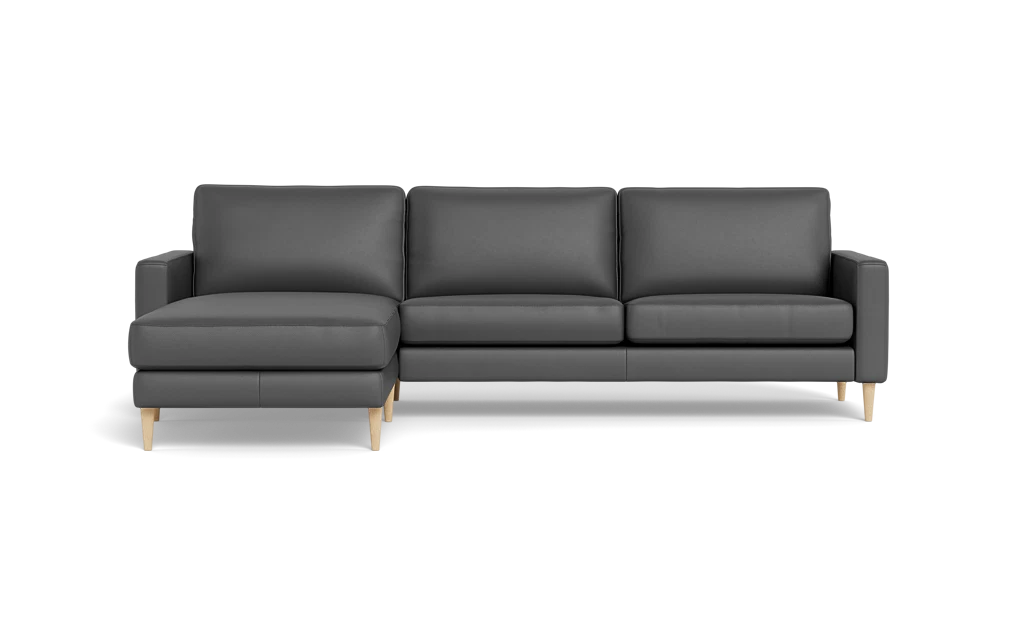 Symfoni sofa med chaiselong - Smalt armlæn - Soleda læder - Anthracite - Venstrevendt