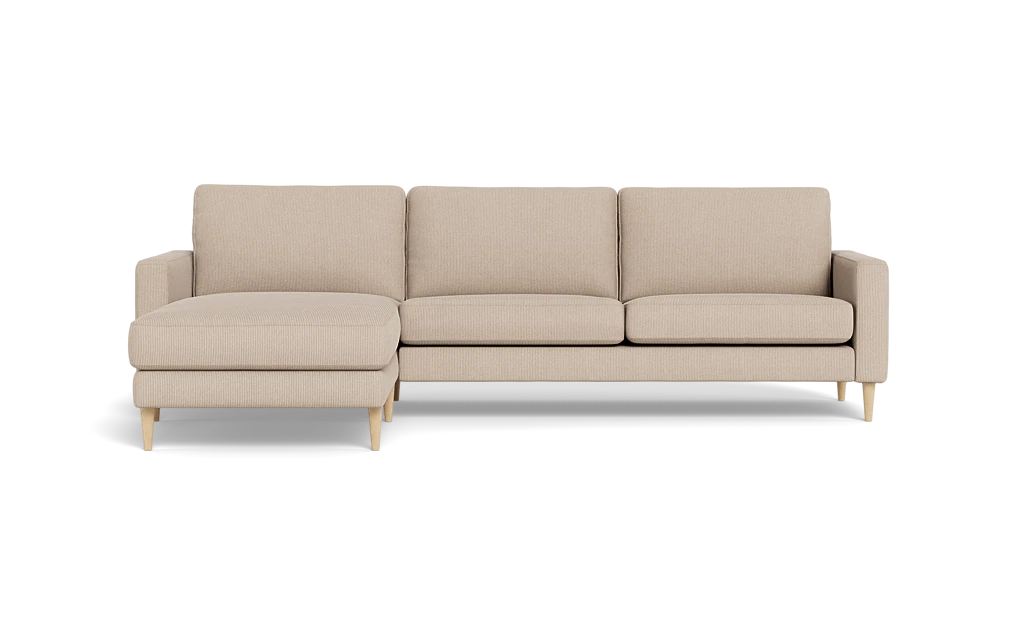 Symfoni sofa med chaiselong - Smalt armlæn - Rebel stof - Shitake - Venstrevendt