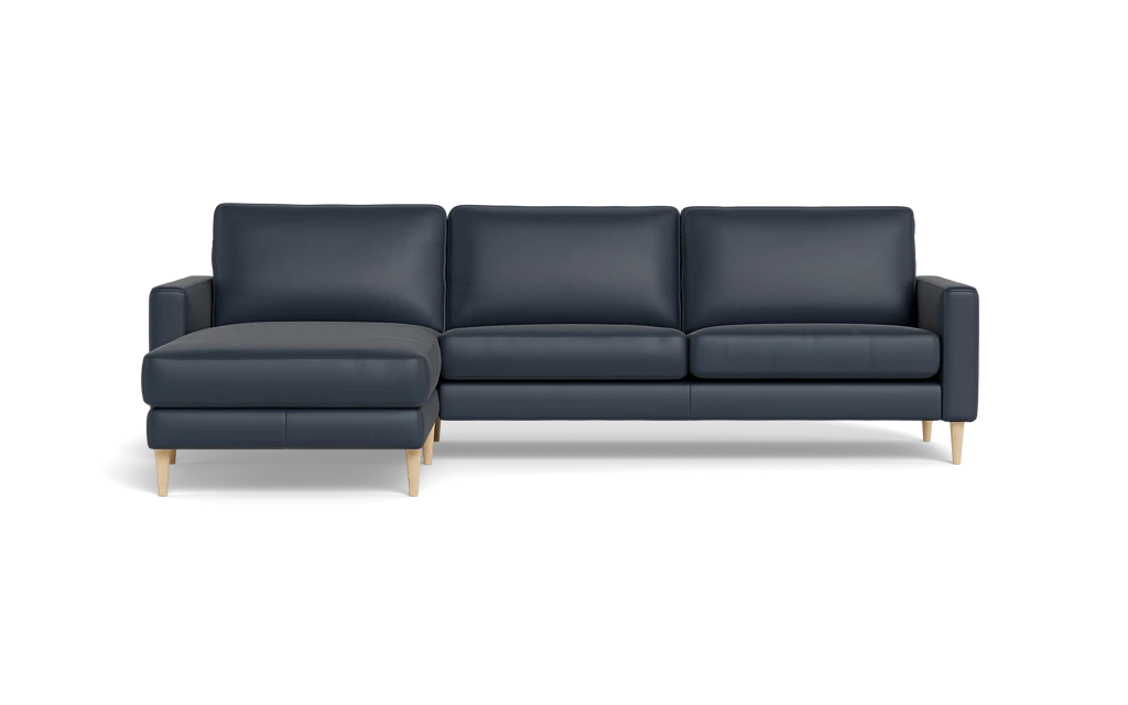 Symfoni sofa med chaiselong - Smalt armlæn - Semianilin/spalt læder - Blue - Venstrevendt