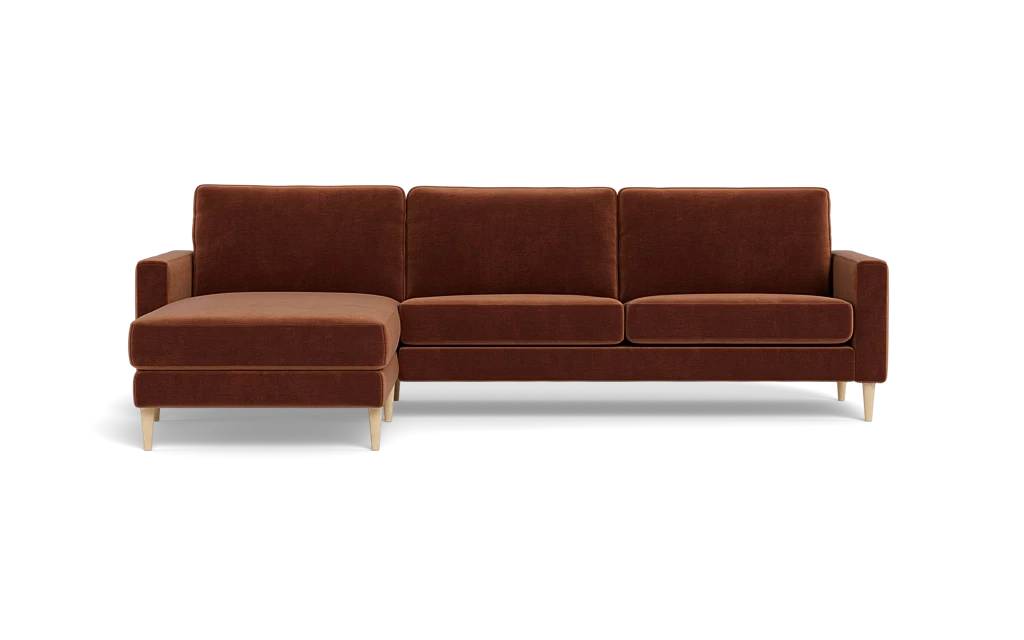 Symfoni sofa med chaiselong - Smalt armlæn - Adore velour - Copper - Venstrevendt