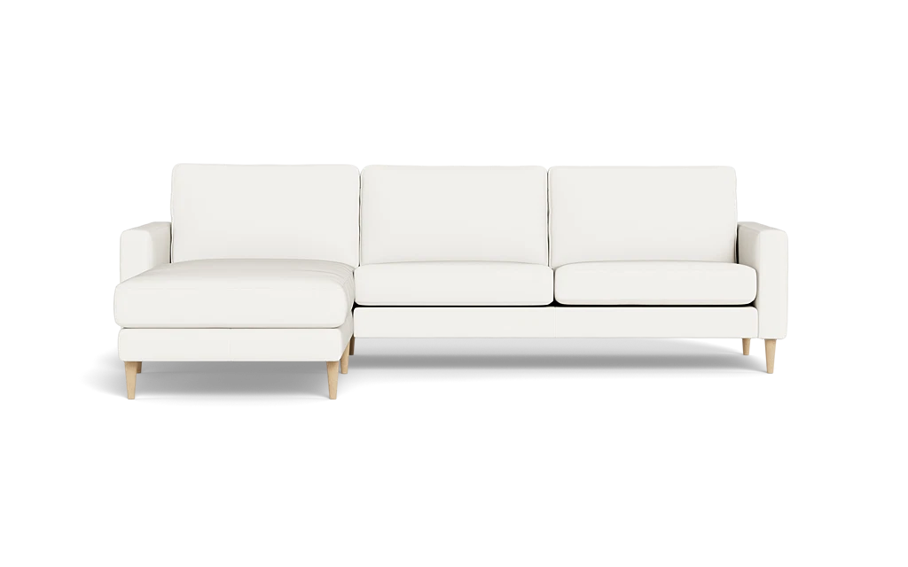Symfoni sofa med chaiselong - Smalt armlæn - Semianilin/spalt læder - White - Venstrevendt