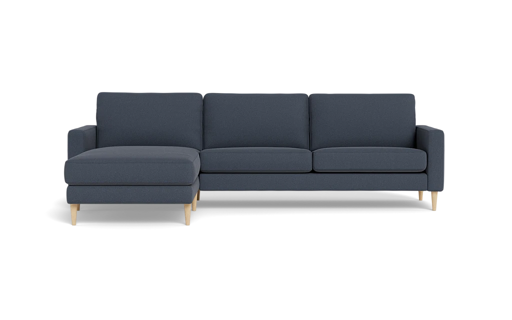 Symfoni sofa med chaiselong - Smalt armlæn - Bloq stof - Dark Blue - Venstrevendt