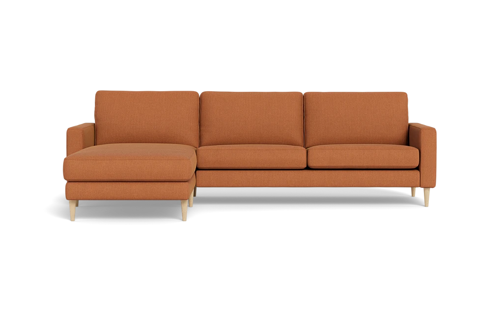 Symfoni sofa med chaiselong - Smalt armlæn - Rebel stof - Cognac - Venstrevendt