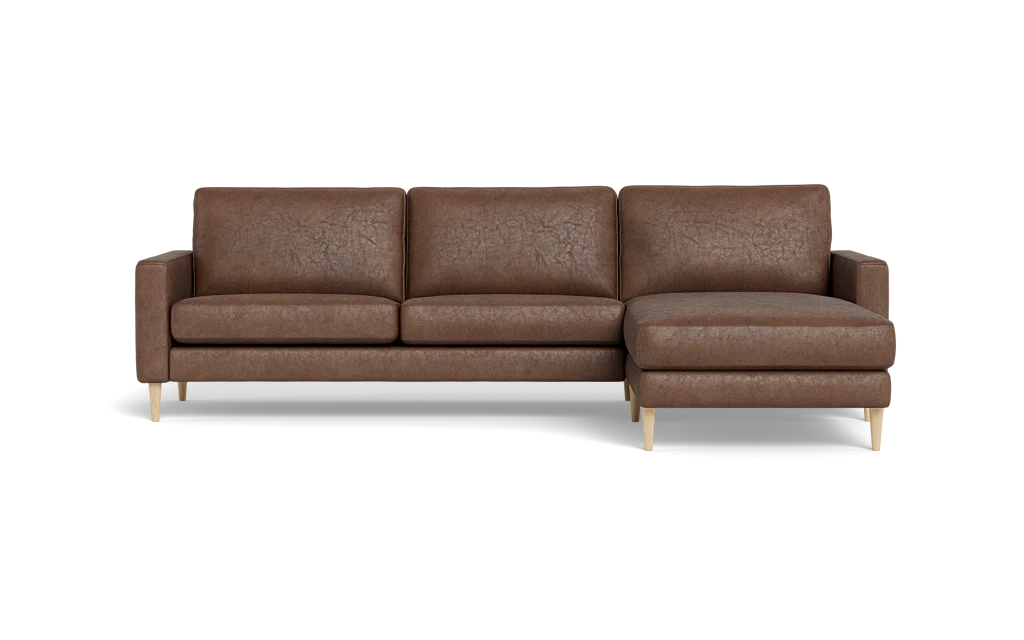 Symfoni sofa med chaiselong - Smalt armlæn - Kentucky stof - Brown - Højrevendt