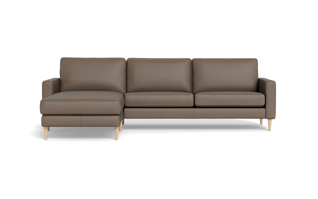 Symfoni sofa med chaiselong - Smalt armlæn - Soleda læder - Muskat - Venstrevendt