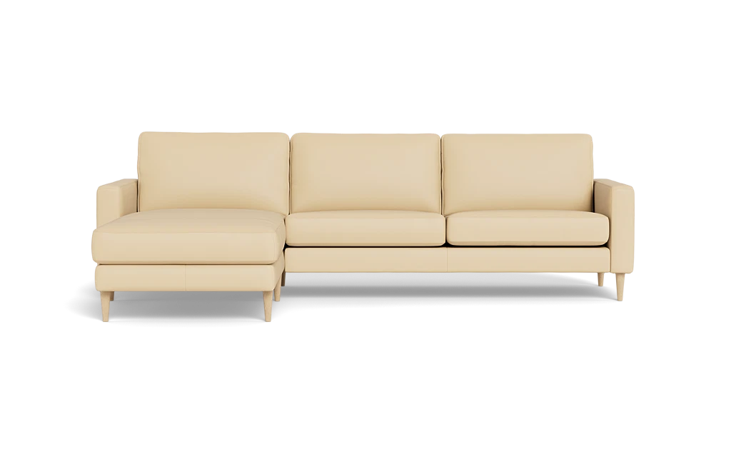 Symfoni sofa med chaiselong - Smalt armlæn - Semianilin/spalt læder - Sand - Venstrevendt