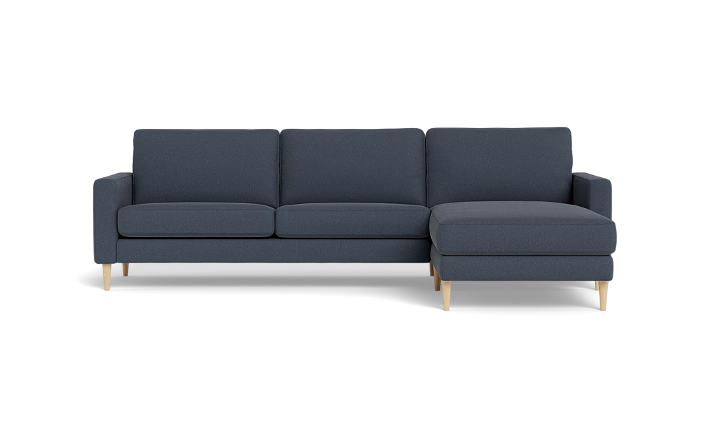 Symfoni sofa med chaiselong - Smalt armlæn - Bloq stof - Dark Blue - Højrevendt