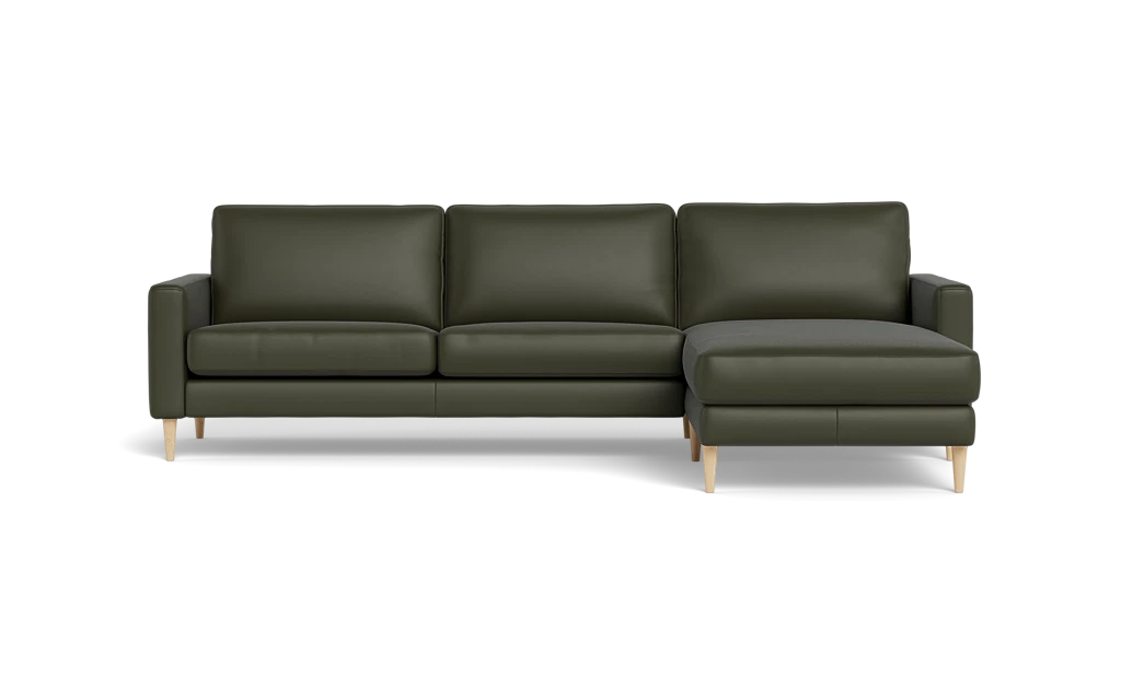 Symfoni sofa med chaiselong - Smalt armlæn - Semianilin/spalt læder - Hunter - Højrevendt