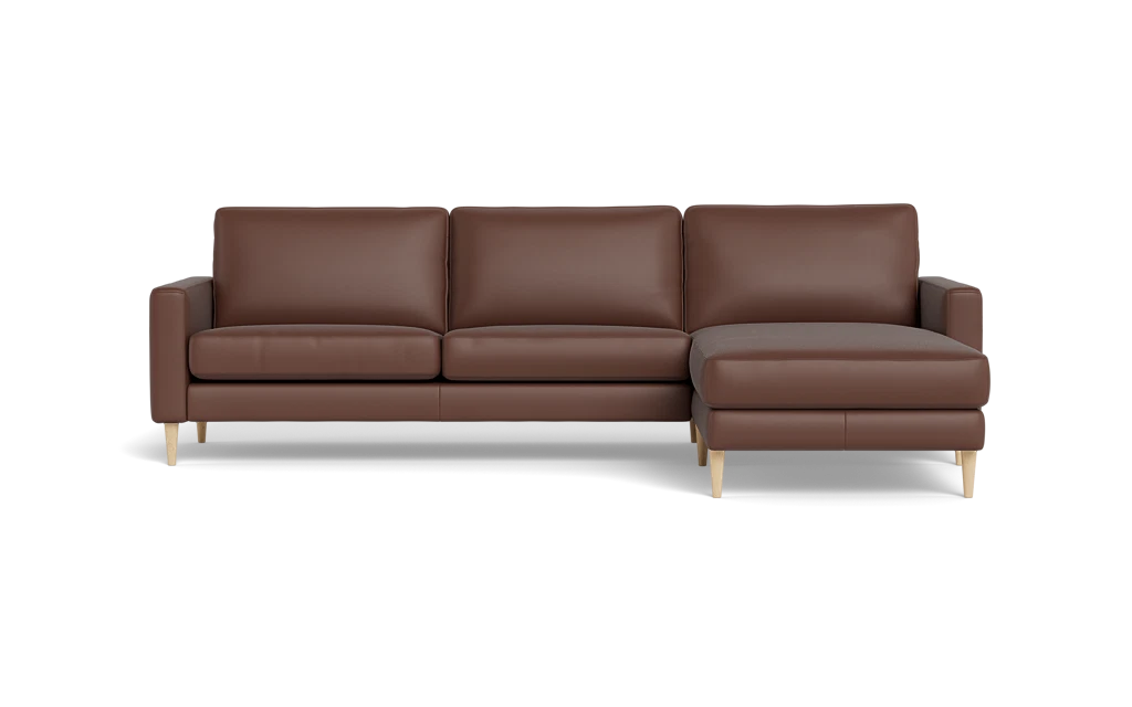 Symfoni sofa med chaiselong - Smalt armlæn - Semianilin/spalt læder - Marrone - Højrevendt