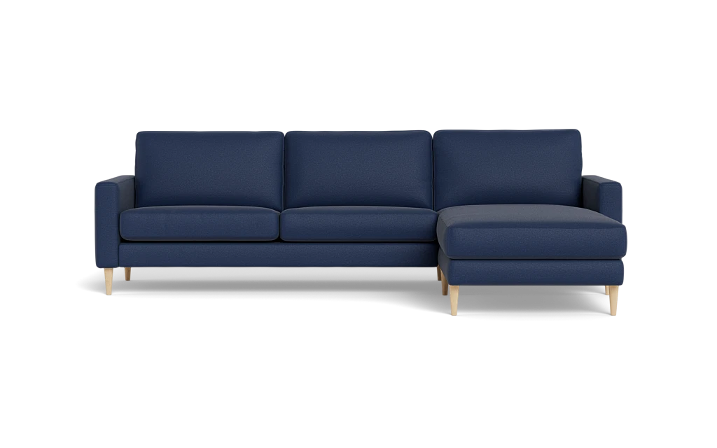 Symfoni sofa med chaiselong - Smalt armlæn - Oakland stof - Dark Blue - Højrevendt