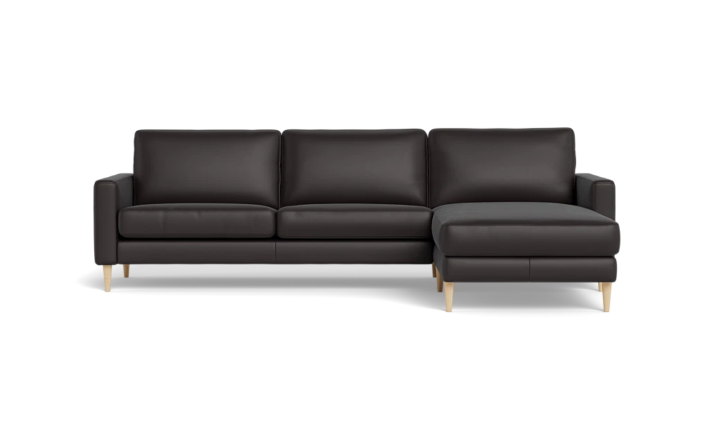 Symfoni sofa med chaiselong - Smalt armlæn - Semianilin/spalt læder - Dark Brown - Højrevendt