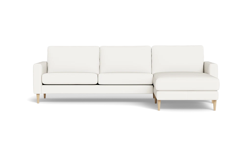 Symfoni sofa med chaiselong - Smalt armlæn - Semianilin/spalt læder - White - Højrevendt