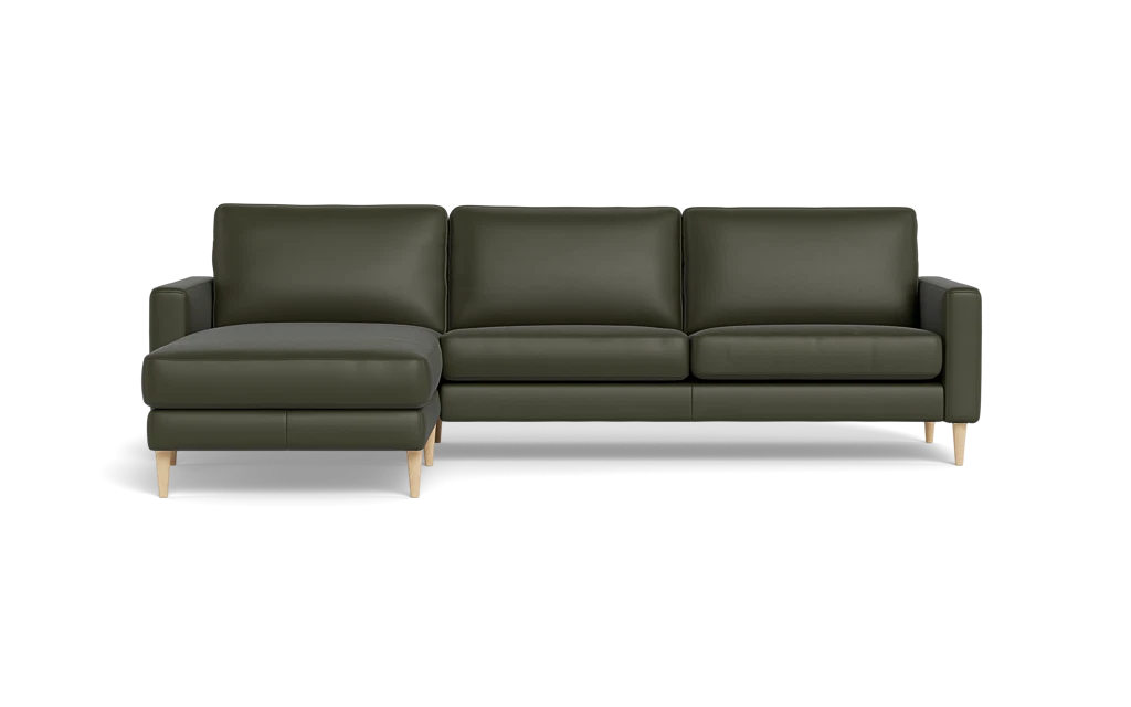 Symfoni sofa med chaiselong - Smalt armlæn - Semianilin/spalt læder - Hunter - Venstrevendt