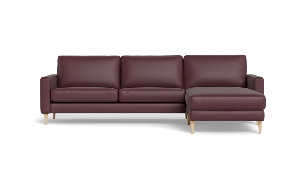 Symfoni sofa med chaiselong - Smalt armlæn - Semianilin/spalt læder - Oxe - Højrevendt