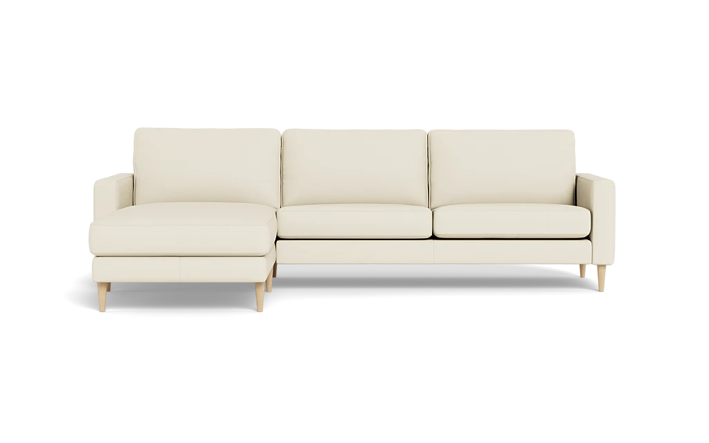 Symfoni sofa med chaiselong - Smalt armlæn - Soleda læder - Pure White - Venstrevendt