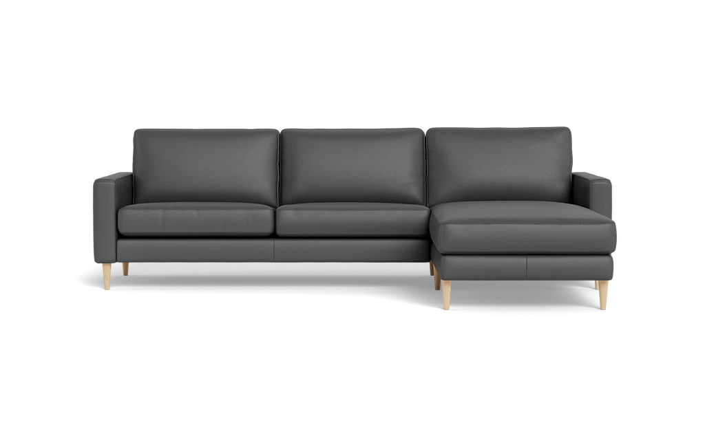 Symfoni sofa med chaiselong - Smalt armlæn - Soleda læder - Anthracite - Højrevendt