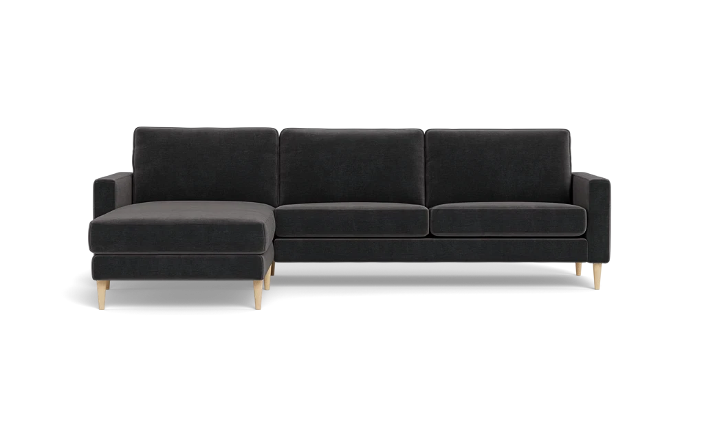 Symfoni sofa med chaiselong - Smalt armlæn - Adore velour - Anthracite - Venstrevendt