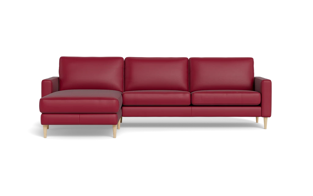 Symfoni sofa med chaiselong - Smalt armlæn - Semianilin/spalt læder - Red - Venstrevendt