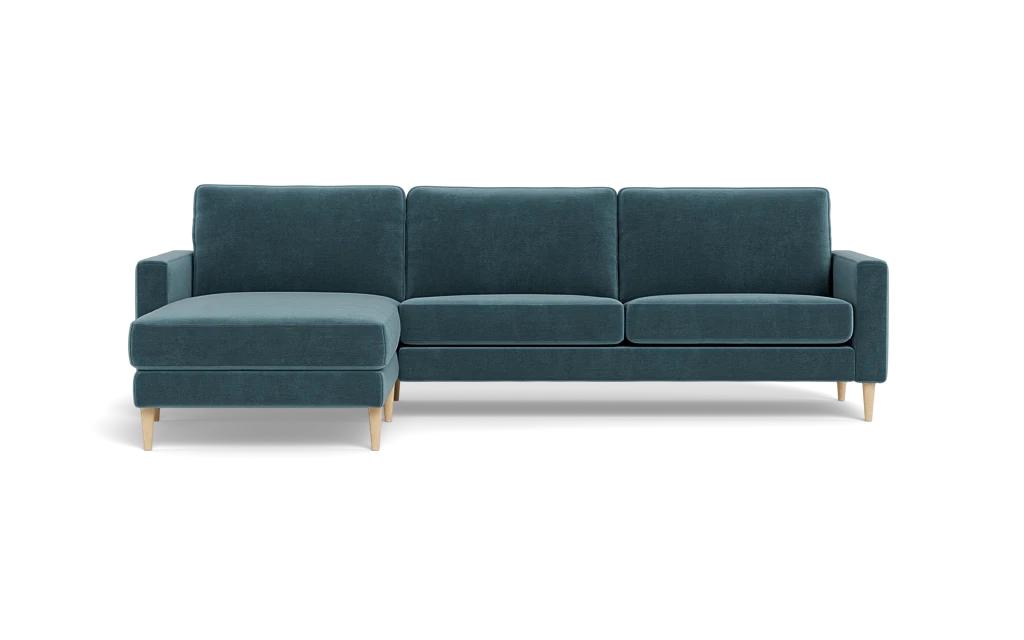 Symfoni sofa med chaiselong - Smalt armlæn - Adore velour - Petrol - Venstrevendt
