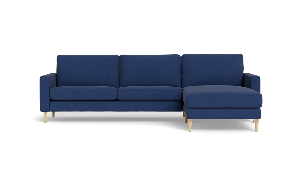 Symfoni sofa med chaiselong - Smalt armlæn - New Ocean stof - Dark blue - Højrevendt