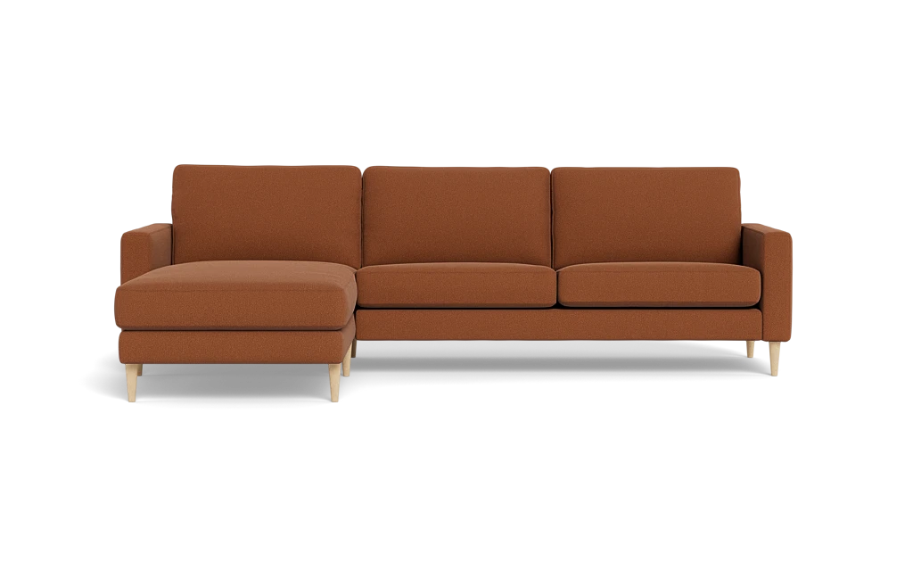 Symfoni sofa med chaiselong - Smalt armlæn - Bloq stof - Cognac - Venstrevendt