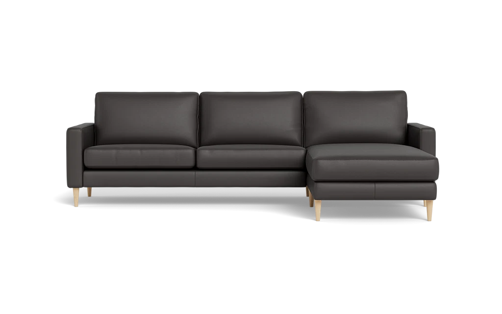 Symfoni sofa med chaiselong - Smalt armlæn - Soleda læder - Dark Brown - Højrevendt