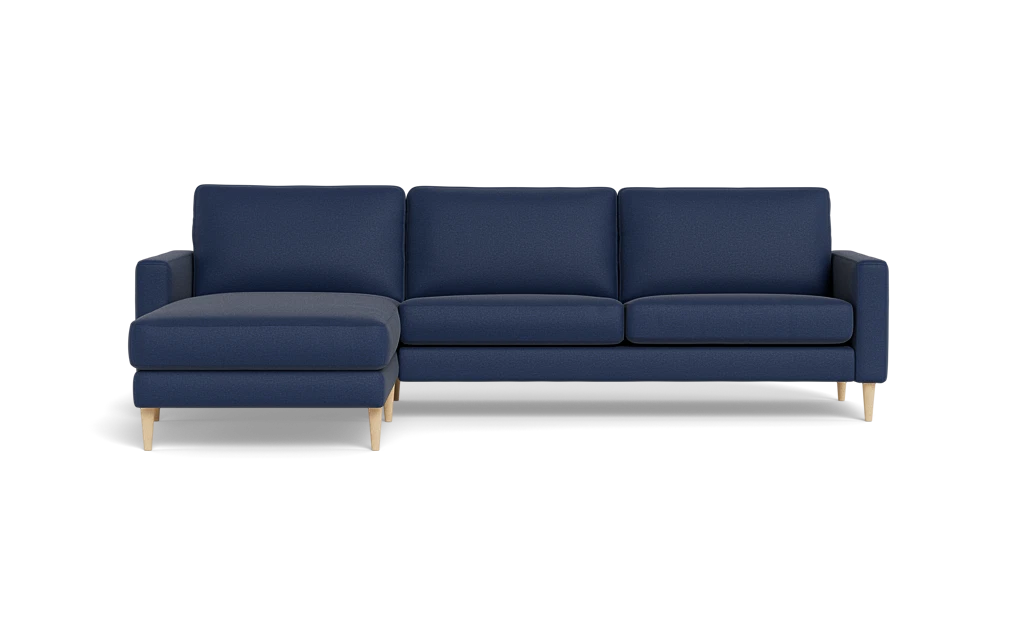 Symfoni sofa med chaiselong - Smalt armlæn - Oakland stof - Dark Blue - Venstrevendt