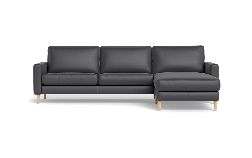 Symfoni sofa med chaiselong - Smalt armlæn - Semianilin/spalt læder - Anthracite - Højrevendt