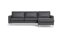 Symfoni sofa med chaiselong - Smalt armlæn - Semianilin/spalt læder - Anthracite - Højrevendt